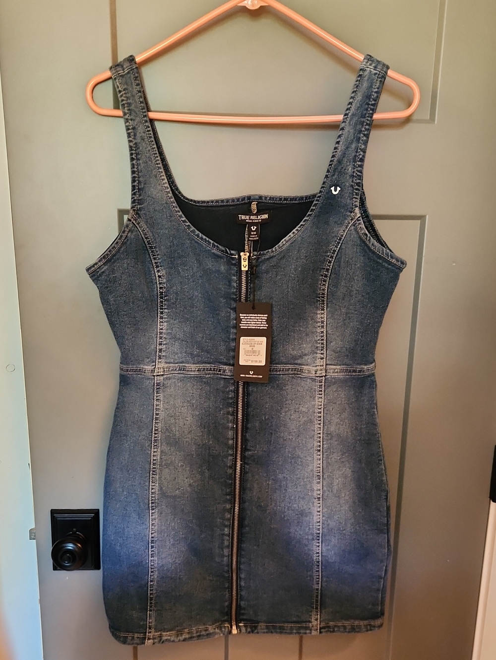NEW $159 True Religion Sleeveless Zip-Front Denim Mini Dress MEDIUM